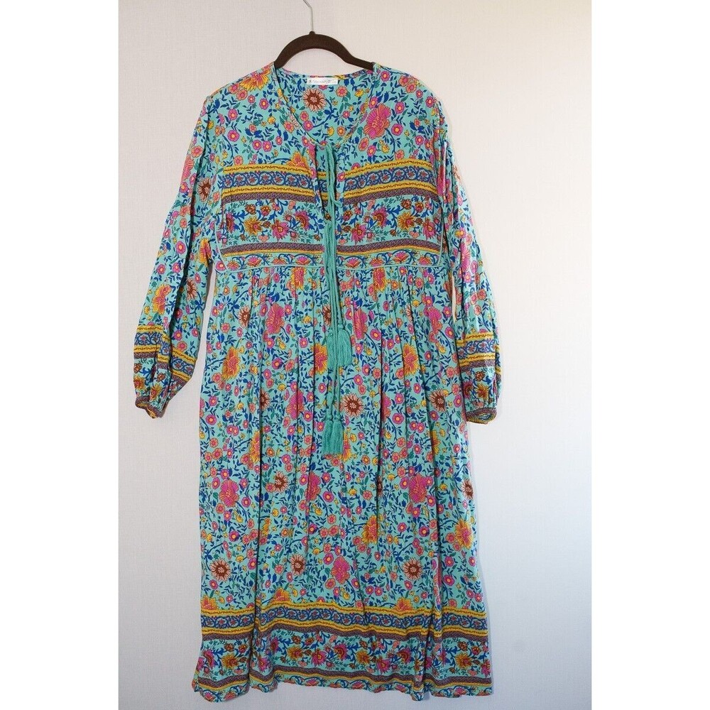 Boho Floral Tassel-Tie Midi Dress in Aqua